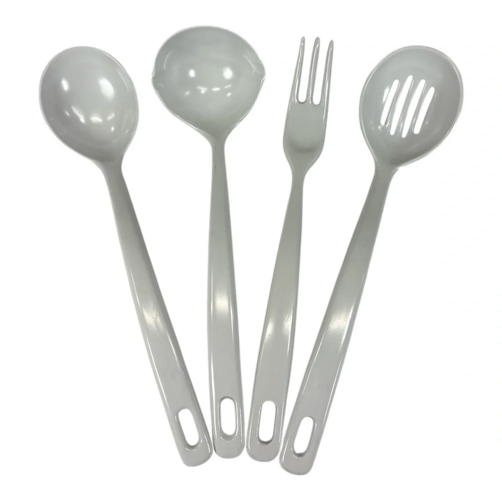 Vtg Ekco White Melamine Cooking Utensils Set Slotted Basting Spoon Fork Ladle